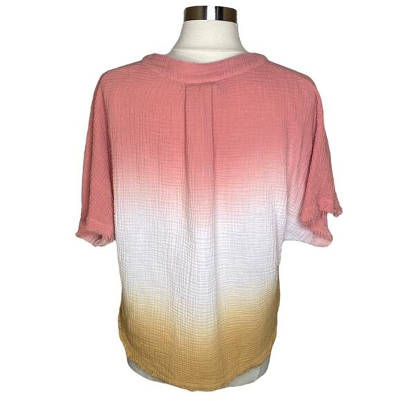 Young Fabulous‎ and Broke Gauze Cotton Dip Dye V-Neck Top Raw Hem Women's Small - Picture 2 of 8